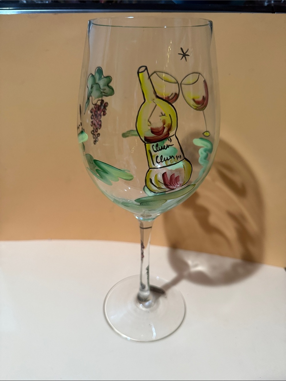 a.n.a Hand-Painted Wine Glass with Yellow- Grape Accents -11”